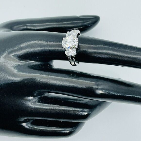 Trilogy Cubic Zirconia.Three Stone Trinity Engagement Ring Marked JA Silver Tone - Picture 4 of 12